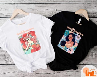 Watercolor Disney Princesses Shirt, WDW Magic Kingdom Family Vacation, Magic Castle Princesses Girl Trip Matching Sweater, Ariel Mermaid Tee