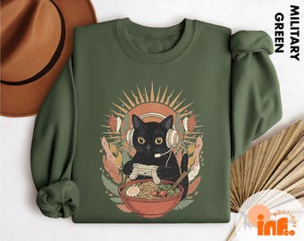 Gamer Cat Sweatshirt, Gamer Top, Funny Gamer T-Shirt, Gift for Gamer Husband, Black Cat Gamer Shirt, Video Game Graphic Top, Cat Lover Gift