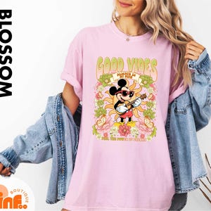 Comfort Colors Good Vibes Mickey Mouse Floral T-Shirt, Mickey Mouse Floral Hawaiian Shirt, Disney World Shirt, Matching Family Disney Shirt