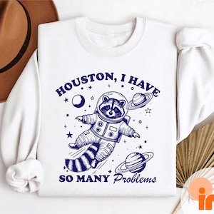 Houston I Have So Many Problems Shirt, Funny Tee, Funny Racoon T-Shirt, Sarcastic Trendy Sweatshirt, Houston Racoon Sweater, Racoon Tee
