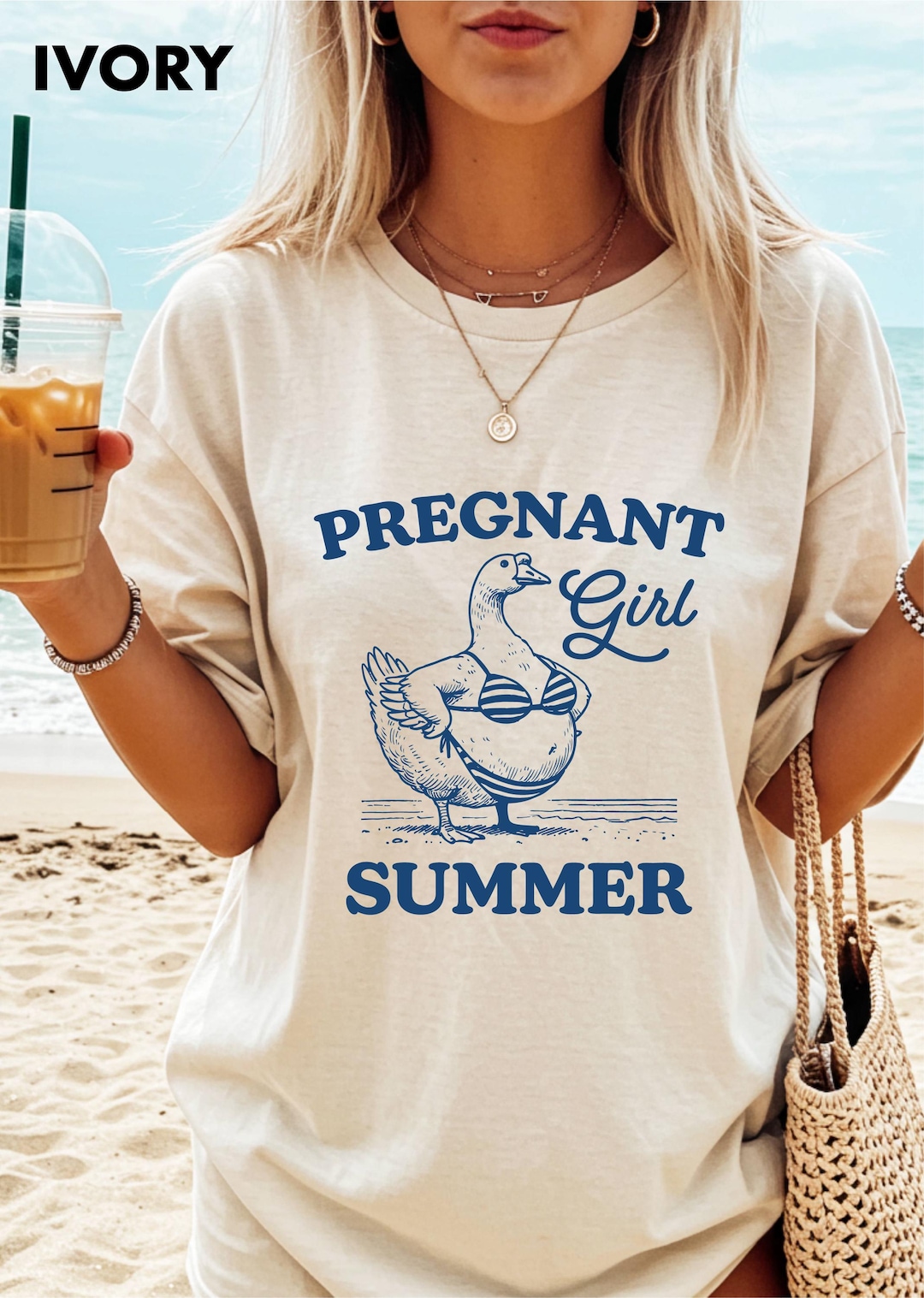 Comfort Colors® Pregnant Girl Summer T-Shirt, Beach Pregnancy Announcement Shirt, Goose Pr