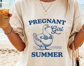 Comfort Colors® Pregnant Girl Summer T-Shirt, Beach Pregnancy Announcement Shirt, Goose Pregnant Girl Sweatshirt, Pregnancy Reveal Top