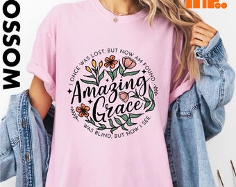 Comfort Colors Amazing Grace T-Shirt, Christian Sweatshirt, Religious Gift, Floral Sweater, Faith Based Top, Bible Verse Christian Sweater