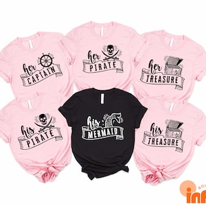 Camiseta de casal &quot;Her Pirate His Booty&quot;, camisetas engraçadas de casal para cruzeiro, camisetas de pirata combinando para marido e mulher, moletom perfeito para cruzeiro de férias
