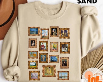 Famous Paintings Framed Sweatshirt, Art Lover T-Shirt, Gustav Klimt Art History Tee, Van Gogh Paintings Sweater, Gift for Art Lovers
