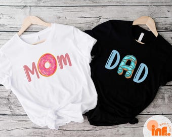 Mom Dad Donut Shirt, Funny Parent T-Shirt, Cute Mom and Dad Tee, Family Matching Shirts, Couple Donut Tee, Pregnancy Anouncement Tee