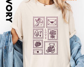 Comfort Colors Valentines Stamps T-Shirt, Valentines Day Sweatshirt, Valentine's Day Shirt, Cupid Shirt, XOXO Shirt, Cute Cupid Shirt