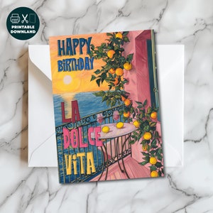 Alles Gute zum Geburtstag La Dolce Vita Karte, Sommerkarte, italienischer Geburtstag, Sonnenuntergangskarte, D1