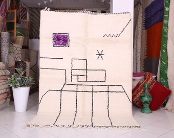 Alfombra de lana bereber Beni Ourain – Alfombra geométrica marroquí hecha a mano, diseño minimalista, tamaño y colores personalizados para la decoración del hogar.