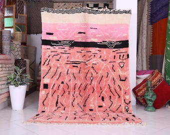 Pink Moroccan Wool Rug, Handmade Boho Azilal Carpet