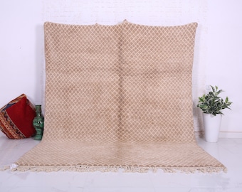 Neutral Moroccan Wool Rug – Handmade Berber Diamond Pattern Carpet, Soft Beige Minimalist Area Rug, Custom Size & Color Options