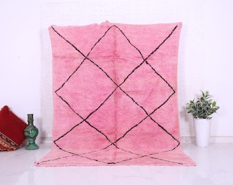 Handmade Pink Wool Beni Ourain Rug Moroccan Berber Boho Living Room Decor 100% Wool Area Rug Contemporary Carpet