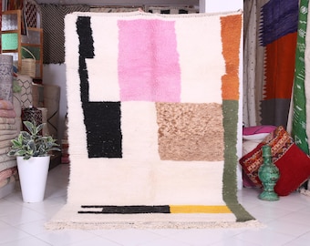 Handmade Beni Ourain Wool Rug: Moroccan Berber Shag Carpet