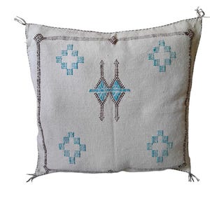 Beige Cactus Silk Pillow Cover – 20x19 Moroccan Sabra Cushion – Handmade Decorative Boho Throw – Neutral Sofa Accent – Unstuffed Pillow
