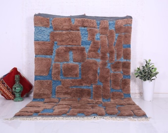 Moroccan Abstract Berber Rug – Handmade Wool Area Rug, Modern Geometric Carpet, Brown Blue Minimalist Rug, Custom Size & Colors