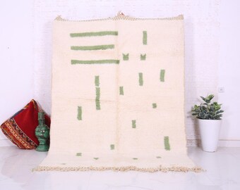 Handmade Berber Wool Rug – Cream and Green Moroccan Carpet, Custom Size