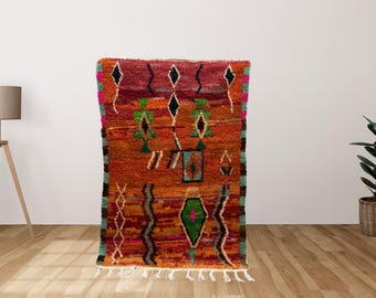 Handmade Moroccan Wool Rug, Colorful Bohemian Azilal Carpet