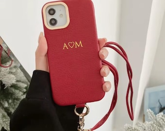 Gepersonaliseerde leren iPhone 14 15 16 Pro Pro Max Lanyard Anti-Lock custom telefoonhoesje