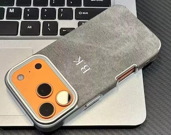 Op maat gemaakt Pro-ProMax-hoesje voor iPhone | Gepersonaliseerde initialen telefoonhoesje | Luxe hoes met linnenstructuur | Dunne beschermende iPhone-cover | Cadeau voor haar