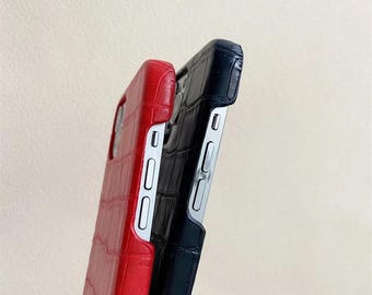 iPhone-hoesje met krokodillenleer | Aangepast monogram, klikbare harde kaft