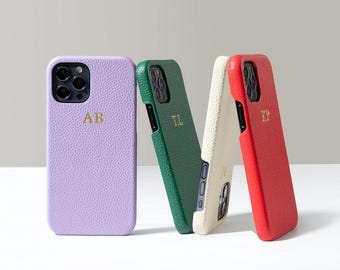 Gepersonaliseerde leren iPhone-hoes, custom initialenmonogram