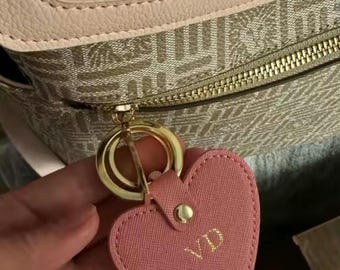 Personalized Heart Keychain | Monogram Initial Leather Travel Tag | Luggage Tag