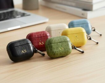 Custom Croc-Embossed Airpod Case | Personalized Initial Airpods Keychain | Phone Accessories