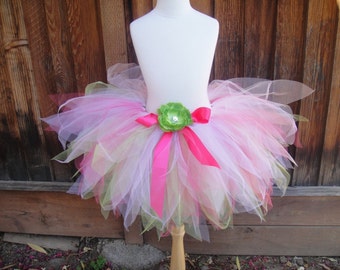 Summer Fairy Lime Green and Pink Pixie Cut Sewn Tutu Costume Set