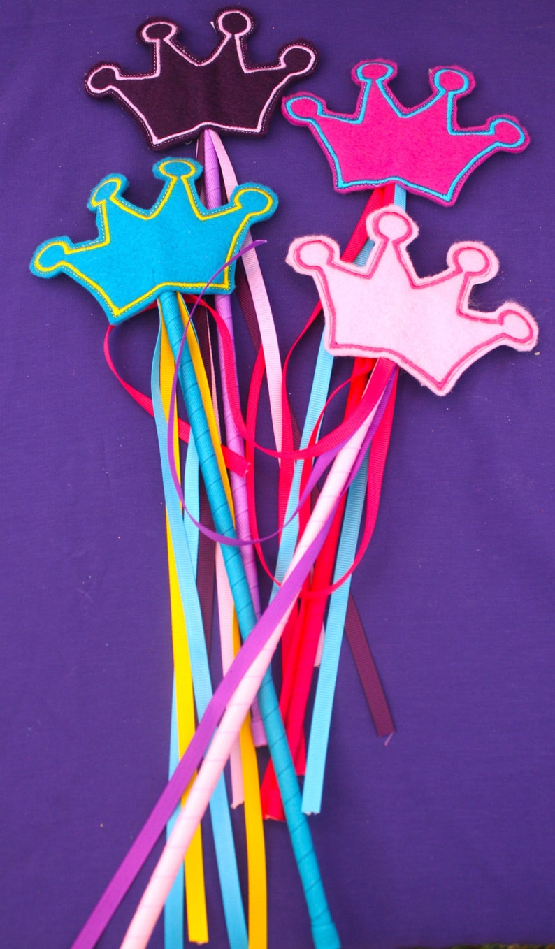 Embroidered Felt Crown Wand Party Pack Set of 10 Great for Party Favors, Dress Up and Costumes Choose your colors image 2
