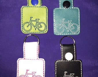 Custom Embroidered Vinyl Bicycle Biking Biker Keychain/ Snap Tab