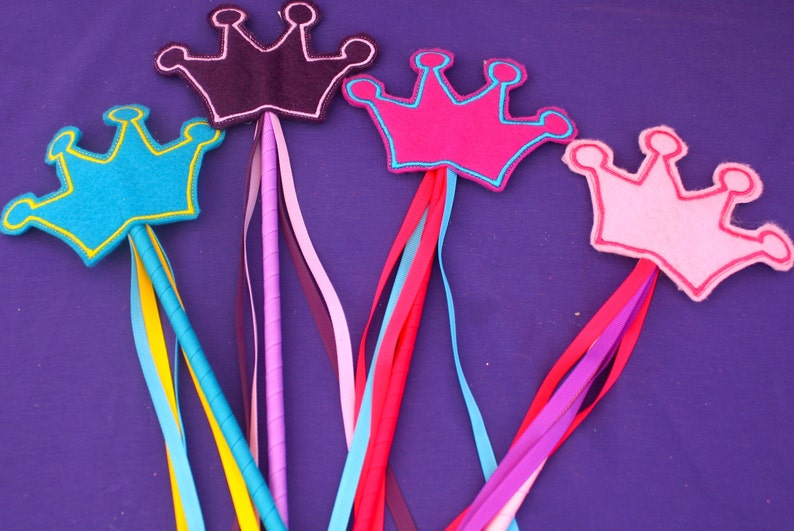 Embroidered Felt Crown Wand Party Pack Set of 10 Great for Party Favors, Dress Up and Costumes Choose your colors image 1