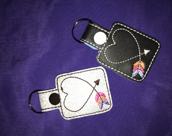 Custom Embroidered Vinyl Heart Arrow Keychain/ Snap Tab