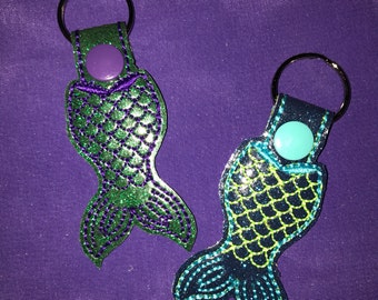 Custom Embroidered Vinyl Mermaid Tail Keychain/ Snap Tab