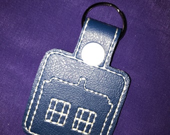 Custom Embroidered Vinyl Police Box Keychain/ Snap Tab