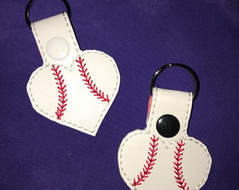 Custom Embroidered Vinyl Baseball Heart Keychain/ Snap Tab