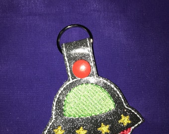 Custom Embroidered Vinyl UFO Spacecraft Keychain/ Snap Tab