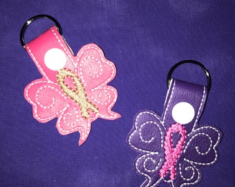 Custom Embroidered Vinyl Awareness Butterfly Keychain/ Snap Tab