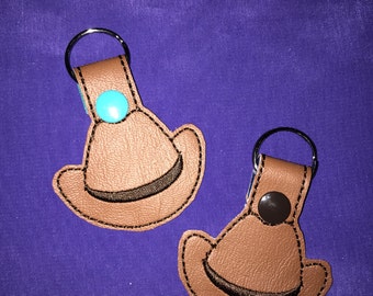 Custom Embroidered Vinyl Cowboy Hat Keychain/ Snap Tab