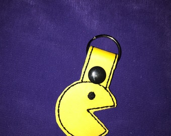 Custom Embroidered Vinyl Pacman Keychain/ Snap Tab