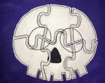 Custom Embroidered Felt Skull Puzzle Quiet Toy - You Choose Colors!