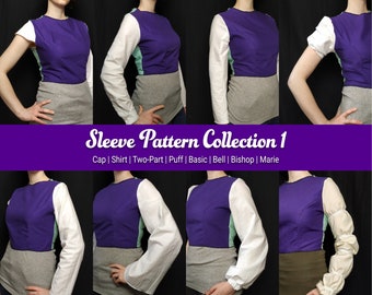 Sleeve Sewing Pattern Collection 1 | Basic, Two-part, Bell, Shirt with cuff, Bishop, Cap, Marie & Puff