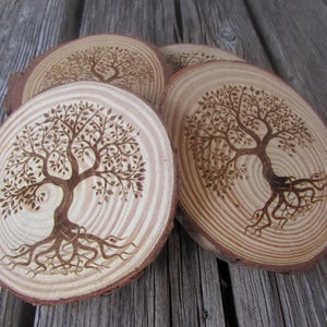 Laser Engraved Wood Coasters, Tree of Life Coaster, Rustic Drink Coasters, Spiritual Gift, Nature Inspired Home Decor Set