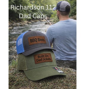 Gorra de camionero Richardson 112 con parche de cuero sintético grabado con láser, elige tu diseño, gorra estilo "papá", regalo para el Día del Padre, elige un parche.