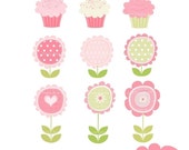 Items similar to Pink flower and Cupcake Clip Art on Etsy