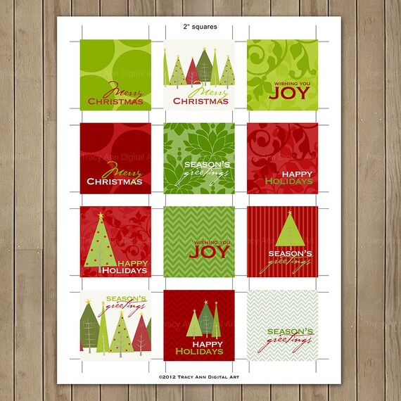 Items similar to Christmas DIY Printable 2 inch Square Tags - Xmas Joy ...