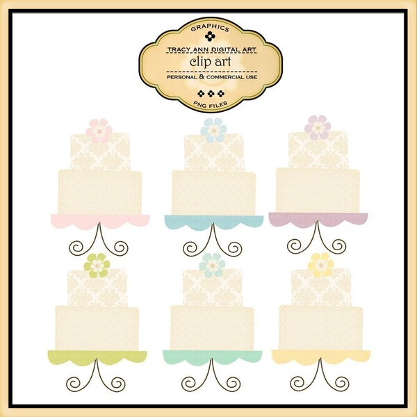 Wedding Cake Clip Art -  Pastel Tiered Wedding Cakes  - Commercial Use