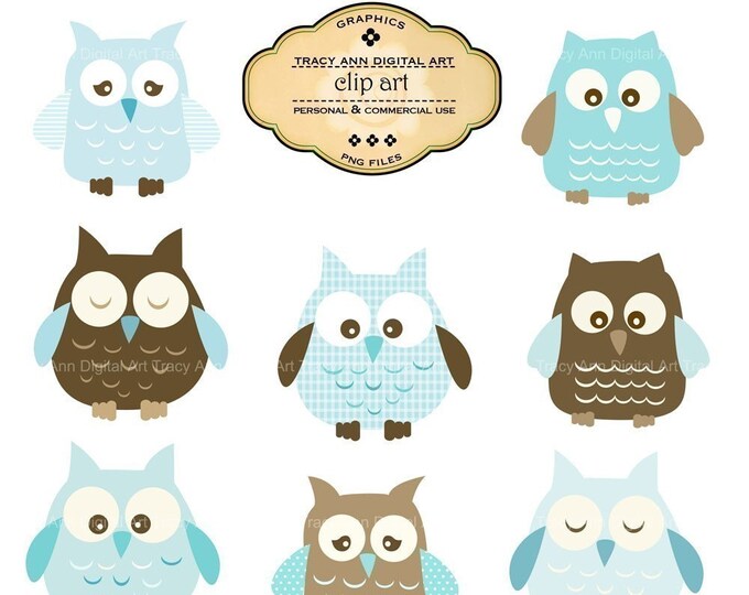 Baby Blue Owl Clip Art Commercial and Personal Use - Etsy