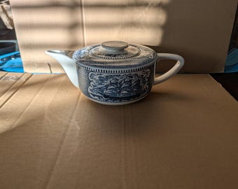 Currier & Ives (Royal China) vintage tea pot with clipper ship - Scroll spout variety (older)