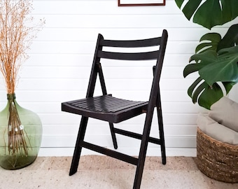 Folding Chair Vintage Black Wood Mid Century Dining Chair Retro Danish Design Scandinavian Patina 1960s Kitchen Chair Foldable Wooden Chair
