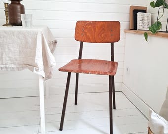 Vintage School Chair Metal Frame Pagholz 1960s Mid Century Dining Chair Kitchen Chair Retro Brown Marko Kwartet Wood Seat industrial chair